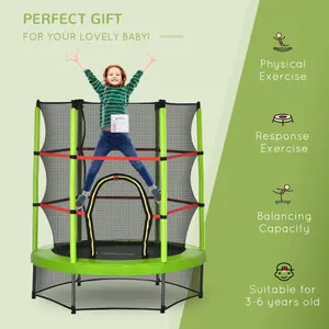 HOMCOM Kids Trampoline w/ Enclosure Net Age 3 to 6 Years Old Green