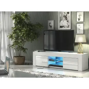 TV Unit 130cm Sideboard Cabinet Cupboard TV Stand Living Room High Gloss Doors - White