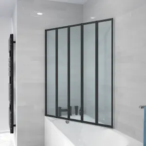 Nes Home 1200 x 1400 mm 5 Fold Door Bath Shower Screen Black Frame