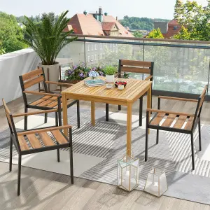 Costway 4-Person Large Square Dining Table Outdoor Bistro Table w/ 5cm Umbrella Hole