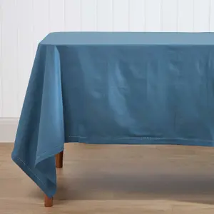 Homescapes Airforce Blue Cotton Tablecloth 178 x 300 cm