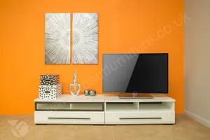 White Gloss TV Cabinet TV Unit Entertainment Stand Glass Drawer Black Rim Fever