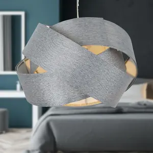 First Choice Lighting Twist Silver Shimmer Linen Layered Pendant Shade