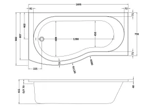 B Bath Suite - 1700mm Left Hand Tub, Front Panel and Screen with Towel Rail