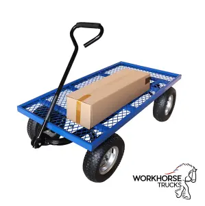 Workhorse Trucks General Purpose Heavy-Duty Platform Truck With A Mesh Base, Pneumatic Wheels, Loop Handle, 450kg Capacity