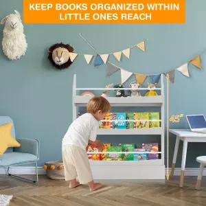 Costway 3-Tier Kids Bookshelf Toy Storage Bookcase Rack Wall w/ Anti-toppling Kits Grey