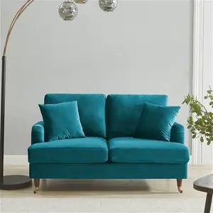 Brigette 2-Seater Teal Velvet Sofa With Antique Brass Castor Legs - Daals - Sofas