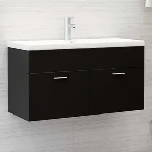 Berkfield Sink Cabinet with Built-in Basin Black Engineered Wood