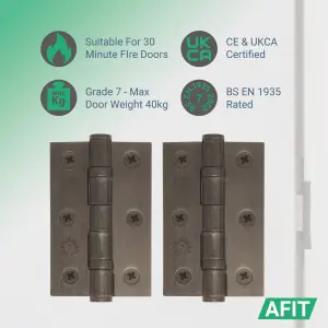 AFIT Dark Bronze Door Hinges - 3 Inch / 76mm  Internal Fire Door Hinges - 4 Pairs