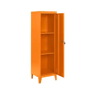 Orange Metal 2 Shelve Locker Cabinet, 1 Door Storage Cupboard for Home or Office