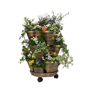 Outdoor Planter 3 Tiered Plant Pot Self Watering with Wheels Bronze Effect