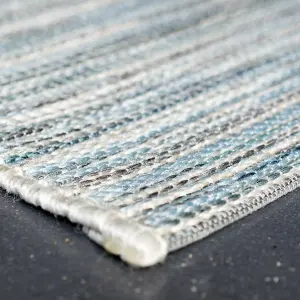 Blue Striped Outdoor Rug, Striped Stain-Resistant Rug For Patio,Garden, Deck, Pool 5mm Modern Outdoor Rug-60cm X 110cm