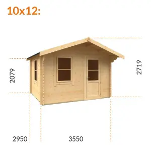 10ft x 12ft (2950mm x 3550mm) Horsforth "The Augusta Plus" 44mm Log Cabin With 2 Opening Windows