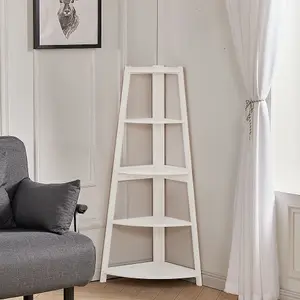 Modern 5 Tier Wooden Ladder Corner Shelf Rack Shelf Bookcase Home Display Shelving Unit 116CM