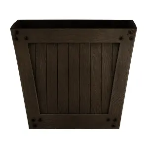 simpa 2PC Dark Brown Slatted Wood Style Plastic Planters 40cm (Dia)