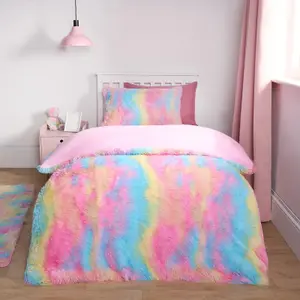 Tie Dye Duvet Cover Quilt Pillowcase Fluffly Fleece Soft Bedding Set, Single