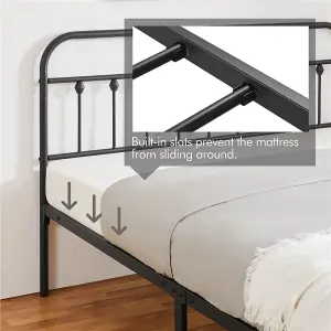 Yaheetech Black 5ft King Vintage Metal Bed Frame with High Headboard and Footboard