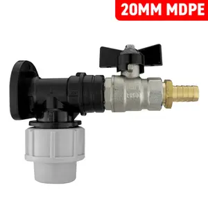 20mm water pipe compression mdpe wallplate+full flow butterfly valve+1/2" barb