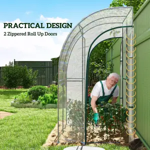 Outsunny 143x118x212cm Walk-In Lean to Wall Tunnel Plastic Greenhouse with Doors