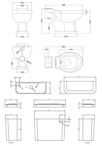 Traditional Close Coupled Toilet Pan, Cistern & Soft Close Seat - 820mm x 470mm