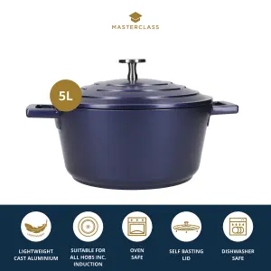 MasterClass Large 5 Litre Casserole Dish with Lid - Metallic Blue