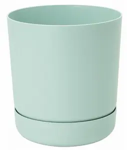 Plant Pot with Saucer Flowerpot Round Plastic Modern Decorative 6 Pastel Colours Dusty Mint 15cm