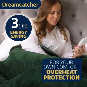 Dreamcatcher Sherpa Fleece Polyester Heated Electric Throw Blanket 160cm x 120cm Green