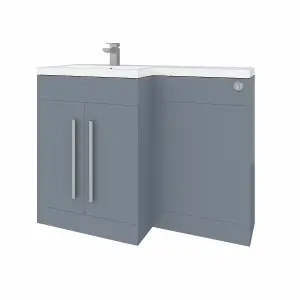 SunDaze 1100mm Gloss Grey Bathroom Combined Furniture L-Shape Vanity Unit Left Handed Basin Sink