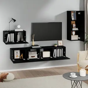 Berkfield 4 Piece TV Cabinet Set Black Engineered Wood