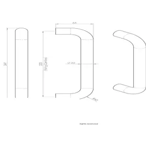 4x Round D Bar Pull Handle 22mm Dia 225mm Fixing Centres Satin Stainless Steel