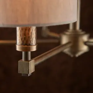 Anson Lighting Maja Aged Hammered Bronze and Natural Linen 5 Light Ceiling Pendant