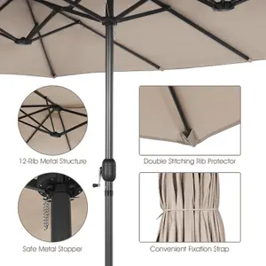 Costway  460 x 265cm Outdoor Double-Sided Parasol Patio Umbrella Market Twin Umbrella