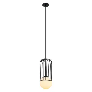 Luminosa Modern Hanging Pendant Black 1 Light  with Black, White Shade, E27