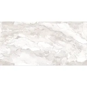 Santiago Gloss Cream Marble Effect Porcelain Wall & Floor Tile - Pack of 32 Tiles, 23m² - (L)600(W)1200mm