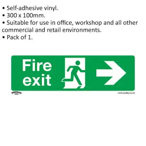 1x FIRE EXIT (RIGHT) Health & Safety Sign - Self Adhesive 300 x 100mm Sticker