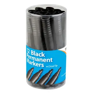 Tiger Large Chisel Tip Permanent Markers (Pack of 12) Black (One Size)