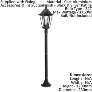 4 PACK IP44 Outdoor Bollard Light Black & Silver Lantern 1200mm Post 60W E27