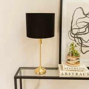 ValueLights Maggie Gold Candlestick Table Lamp with Black and Metallic Gold Lamp Shade