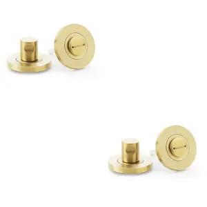 2 PACK - Modern Plain Thumbturn & Release Lock - Satin Brass - Bathroom Door WC