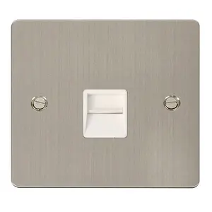 Flat Plate Stainless Steel Master Telephone Single Socket - White Trim - SE Home