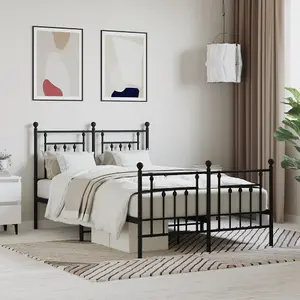 Berkfield Metal Bed Frame with Headboard and Footboard Black 120x190 cm