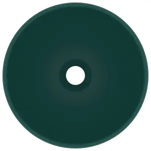 Berkfield Luxury Bathroom Basin Round Matt Dark Green 32.5x14 cm Ceramic