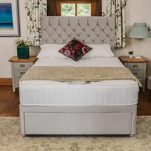 Florence Supreme Comfort Sprung Divan Bed Set 6FT Super King 4 Drawers  - Plush Light Silver