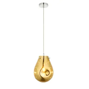 Luminosa Perugia Single Pendant Ceiling Lamp, Gold Metallic Glass, Chrome Plate