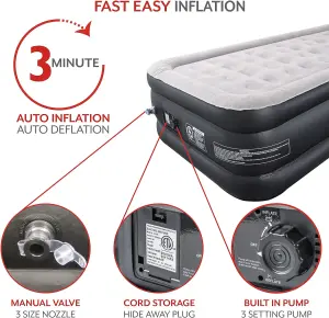 Home Treats Inflatable Double Air Bed With Built In Pump Quick & Easy Setup