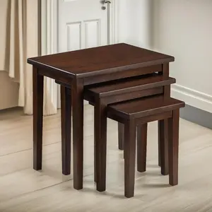 3PC Mahogany Nesting Tables Dark Brown Living Room Furniture Nesting Side End Table