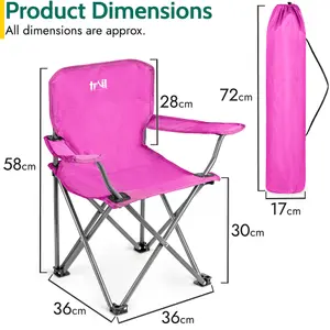 Kids Camping Chair Lightweight Folding Outdoor Childrens Seat With Rucksack Trail - Pink