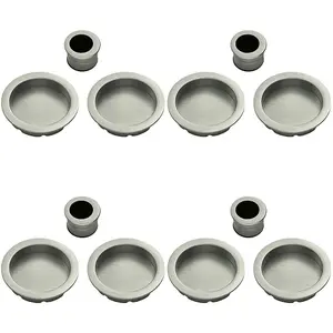 4 PACK - 29mm Sliding Door Rose & 2x 56mm Round Flush Finger Pulls - Satin Nickel