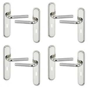 URBNLIVING 220mm Length 8 Pcs Vienna Metal & Polished Nickel Lever Latch Door Keyhole Handle Set