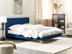 Velvet EU King Size Bed Navy Blue LIMOUX